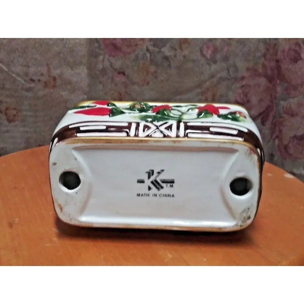 Vintage ceramic Napkin Holder red pepper red chillies embossed Unique Rare EUC